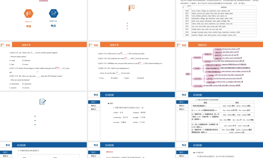 安徽省中考英语总复习 第二部分 语法专题过关 专题一 名词课件 （新版）人教新目标版-（新版）人教新目标版初中九年级全册英语课件
