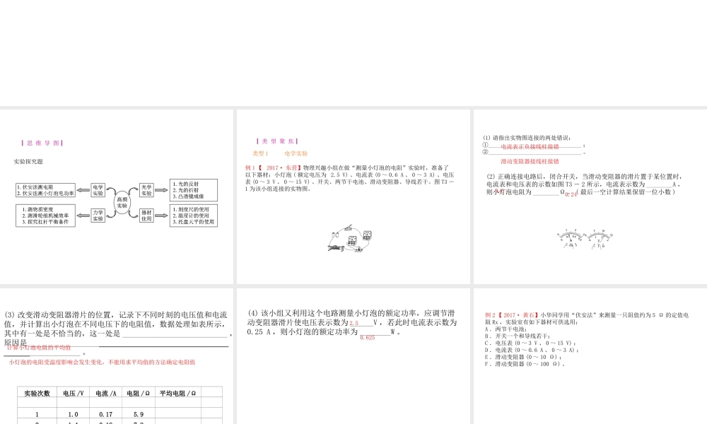 安徽省中考物理 题型训练（三）高频实验专题复习课件-人教版初中九年级全册物理课件