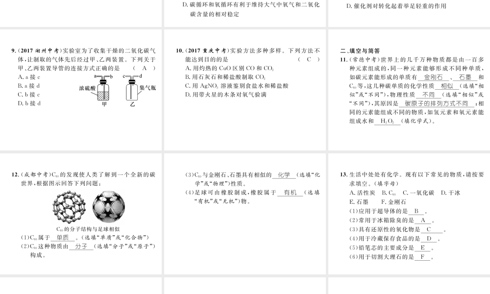 （云南专版）中考化学总复习 第一编 第6单元 碳和碳的氧化物（精练）课件-人教版初中九年级全册化学课件