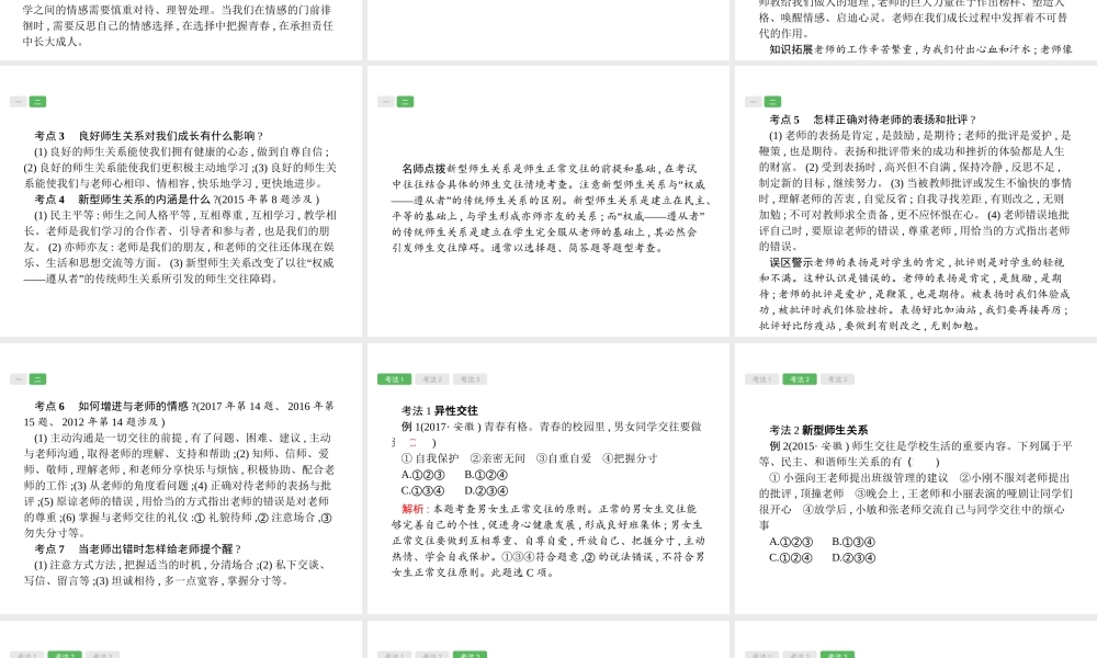 安徽省中考政治一轮复习 第一篇 知识方法固基 第三部分 八上 第二单元 师友结伴同行课件-人教版初中九年级全册政治课件