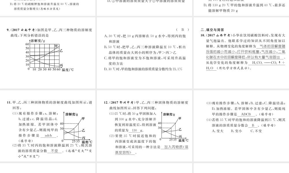 （云南专版）中考化学总复习 第一编 第9单元 溶液（精练）课件-人教版初中九年级全册化学课件
