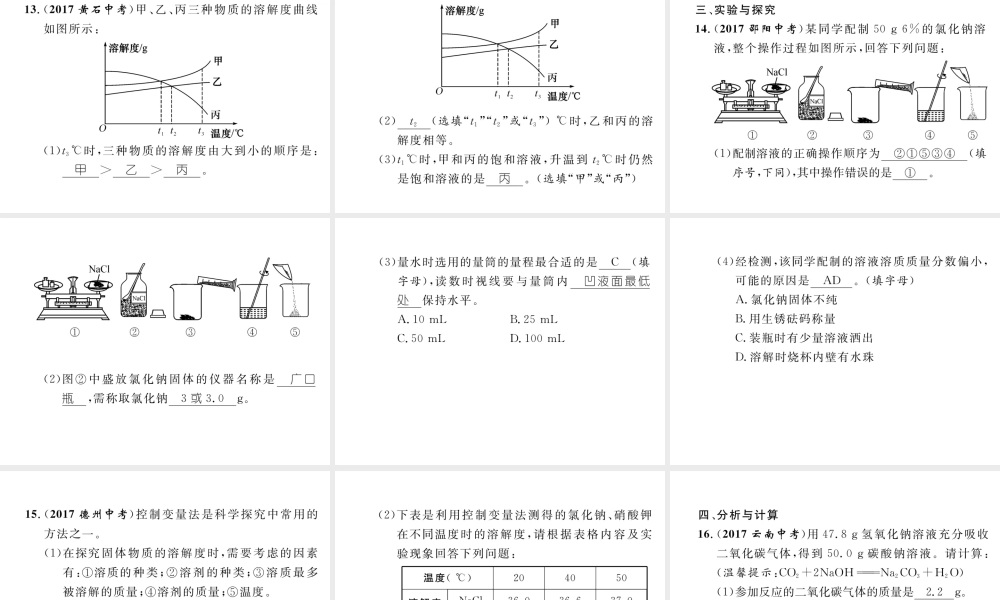 （云南专版）中考化学总复习 第一编 第9单元 溶液（精练）课件-人教版初中九年级全册化学课件