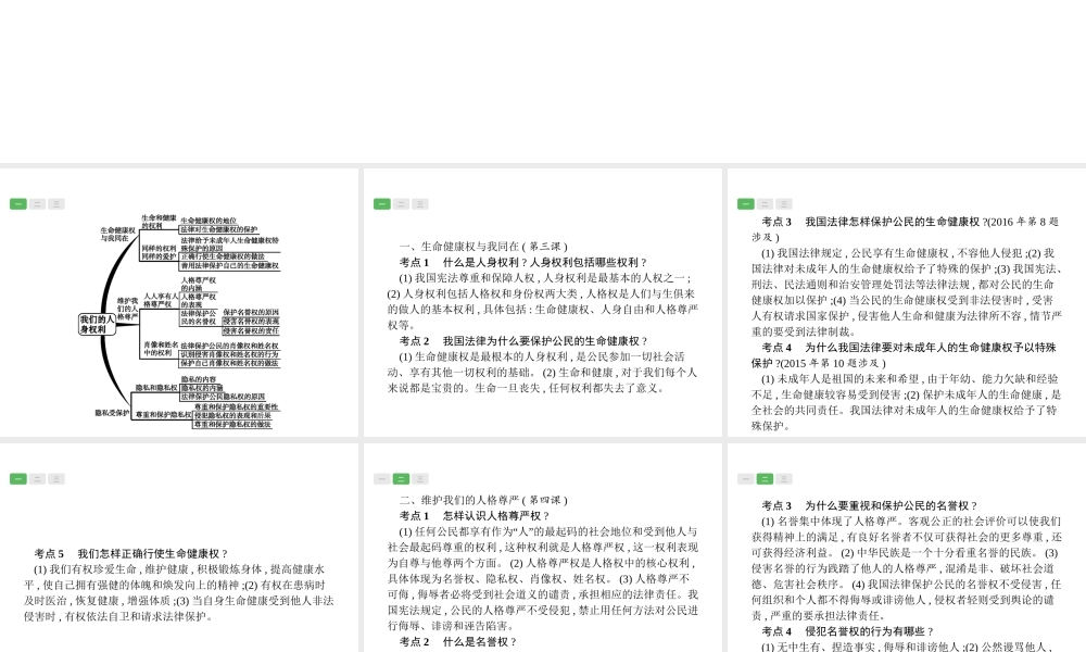 安徽省中考政治一轮复习 第一篇 知识方法固基 第四部分 八下 第二单元 我们的人身权利课件-人教版初中九年级全册政治课件