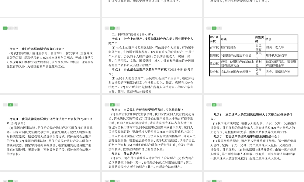 安徽省中考政治一轮复习 第一篇 知识方法固基 第四部分 八下 第三单元 我们的文化、经济权利课件-人教版初中九年级全册政治课件