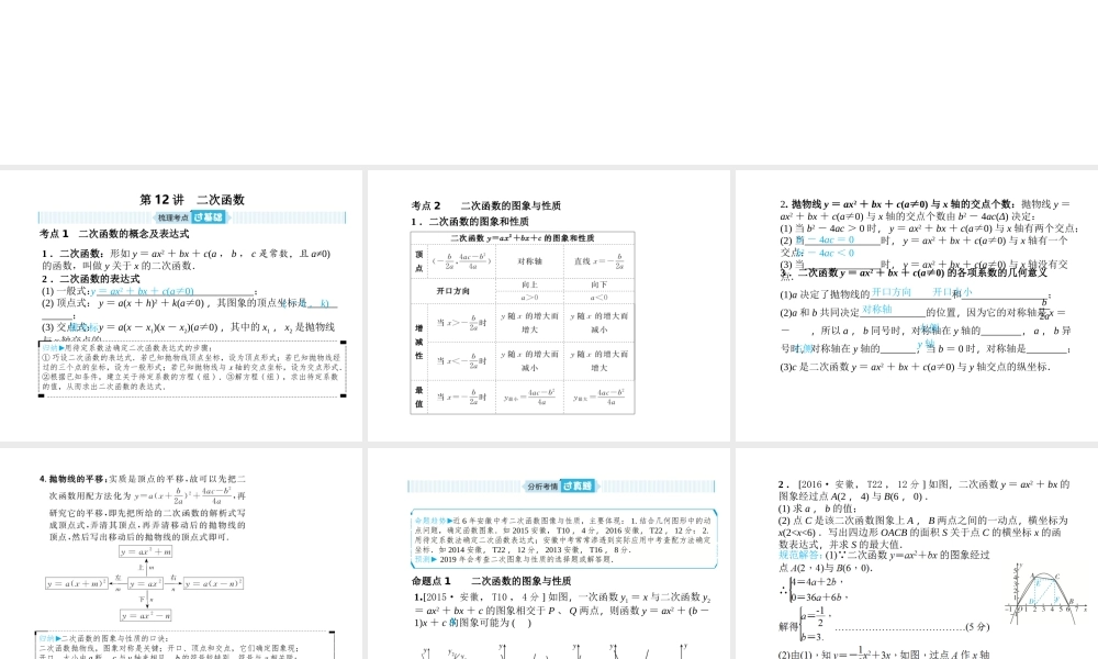 安徽省中考数学总复习 第一部分 系统复习 成绩基石 第三章 函数及其图像 第12讲 二次函数课件-人教级全册数学课件