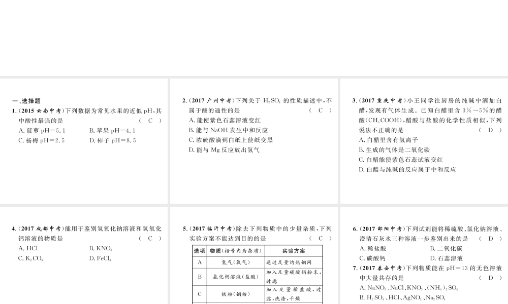 （云南专版）中考化学总复习 第一编 第10单元 酸和碱（精练）课件-人教版初中九年级全册化学课件