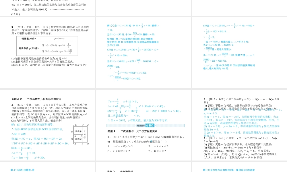安徽省中考数学总复习 第一部分 系统复习 成绩基石 第三章 函数及其图像 第13讲 二次函数的应用课件-人教版初中九年级全册数学课件