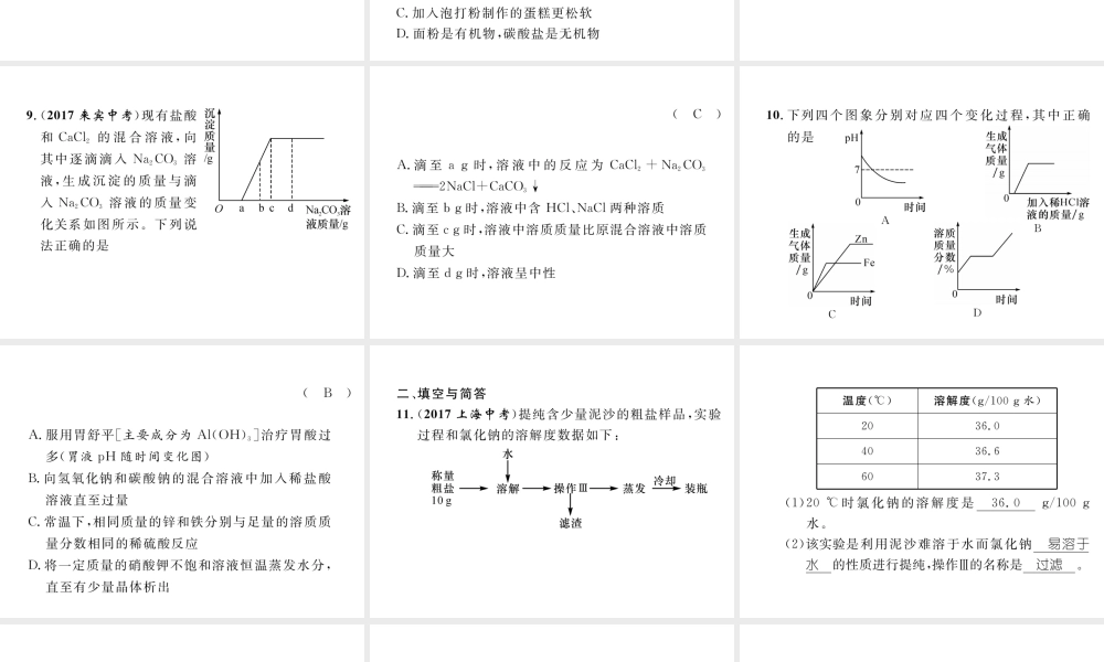 （云南专版）中考化学总复习 第一编 第11单元 盐 化肥（精练）课件-人教版初中九年级全册化学课件