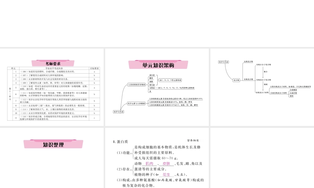 （云南专版）中考化学总复习 第一编 第12单元 化学与生活（精讲）课件-人教版初中九年级全册化学课件