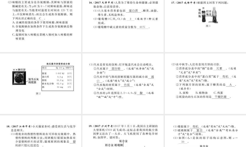 （云南专版）中考化学总复习 第一编 第12单元 化学与生活（精练）课件-人教版初中九年级全册化学课件