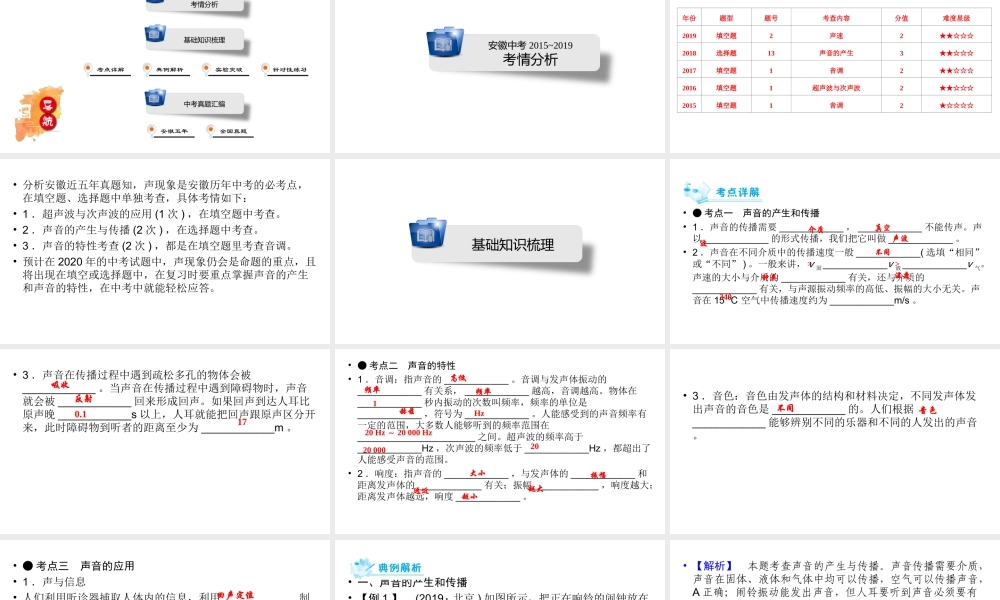 安徽省中考物理一轮复习 第1章 声现象课件-人教版初中九年级全册物理课件