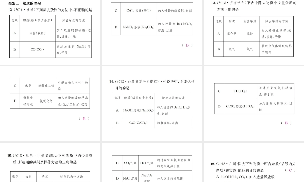 （云南专版）中考化学总复习 滚动小专题（六）物质的检验、鉴别、共存与除杂课件-人教版初中九年级全册化学课件
