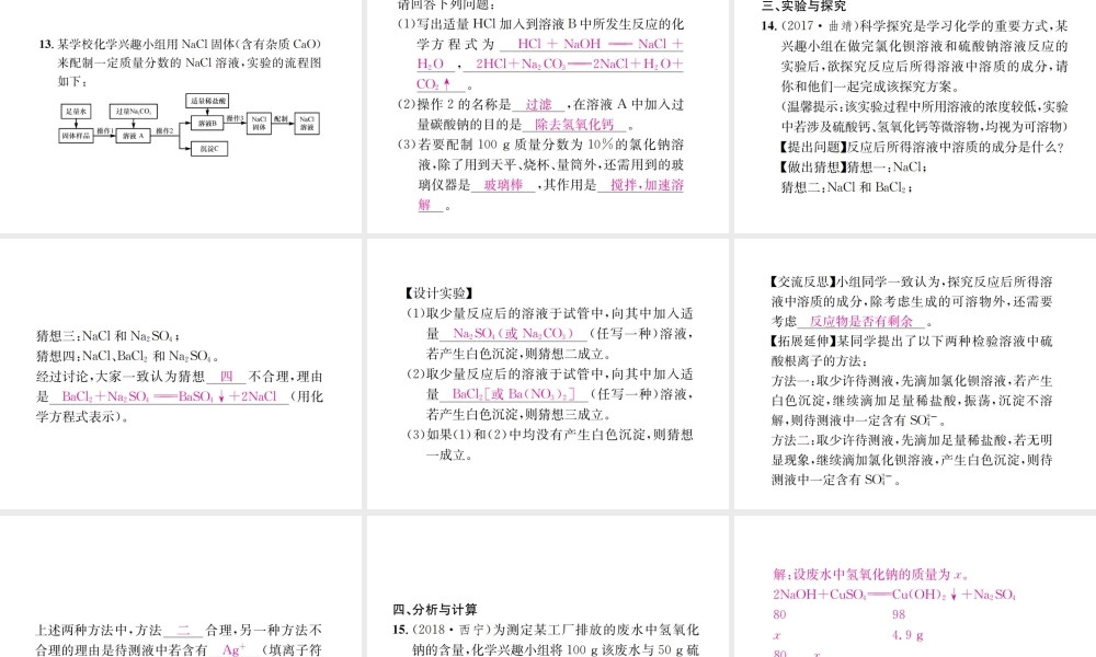 （云南专版）中考化学总复习 教材考点梳理 专项训练（二）酸、碱、盐综合集训课件-人教版初中九年级全册化学课件
