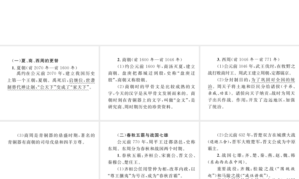 （云南专版）中考历史复习 背记手册 模块1 中国古代史 二 国家的产生和社会的变革课件-人教版初中九年级全册历史课件