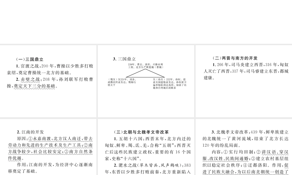 （云南专版）中考历史复习 背记手册 模块1 中国古代史 四 政权分立与民族融合课件-人教版初中九年级全册历史课件