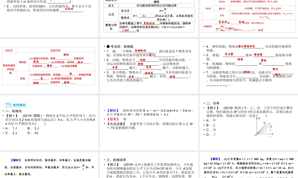 安徽省中考物理一轮复习 第9章 功与能课件-人教版初中九年级全册物理课件