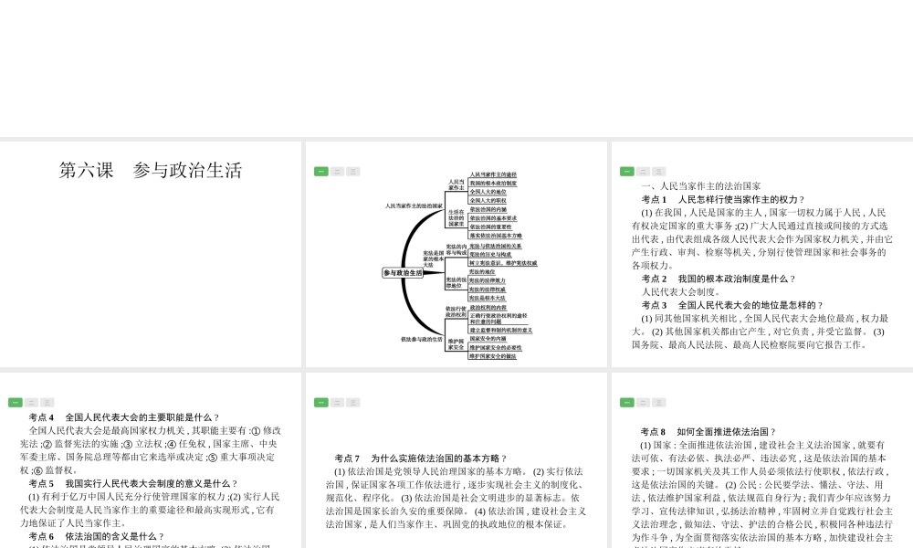 安徽省中考政治一轮复习 第一篇 知识方法固基 第五部分 九年级全一册 第三单元 融入社会 肩负使命 第六课 参与政治生活课件-人教版初中九年级全册政治课件