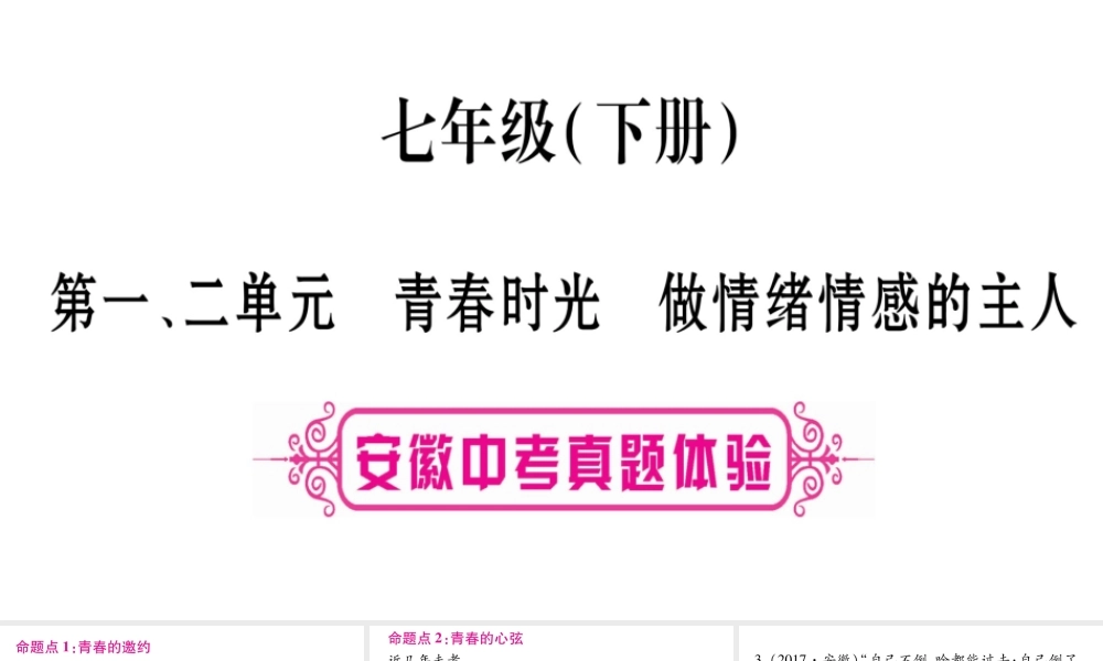 安徽省中考道德与法治总复习 七下 第1-2单元 青春时光 做情绪感的主人考点突破课件-人教版初中九年级全册政治课件