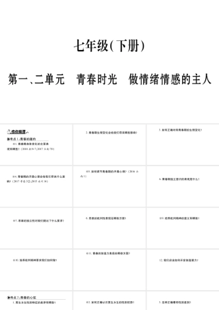 安徽省中考道德与法治总复习 七下 第1-2单元 青春时光 做情绪感的主人知识梳理课件-人教版初中九年级全册政治课件