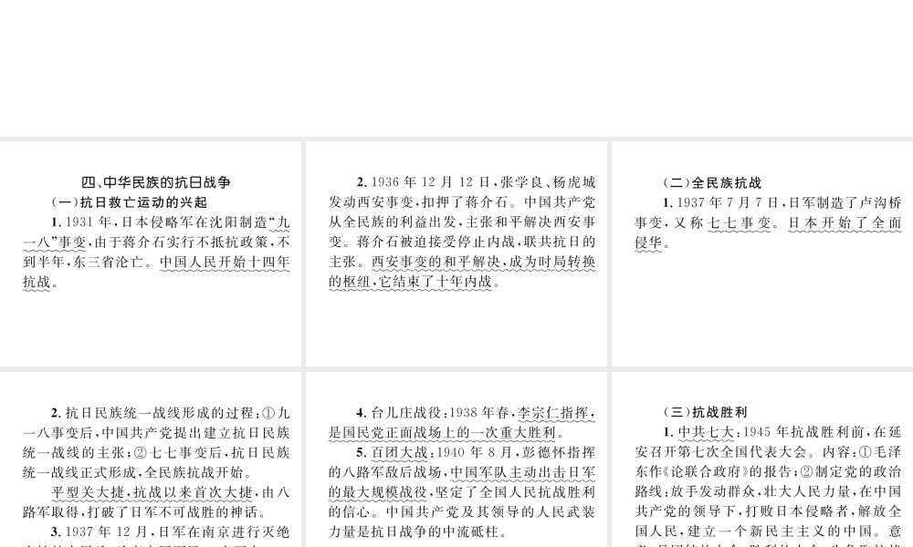 （云南专版）中考历史复习 背记手册 模块2 中国近代史 四 中华民族的抗日战争课件-人教版初中九年级全册历史课件