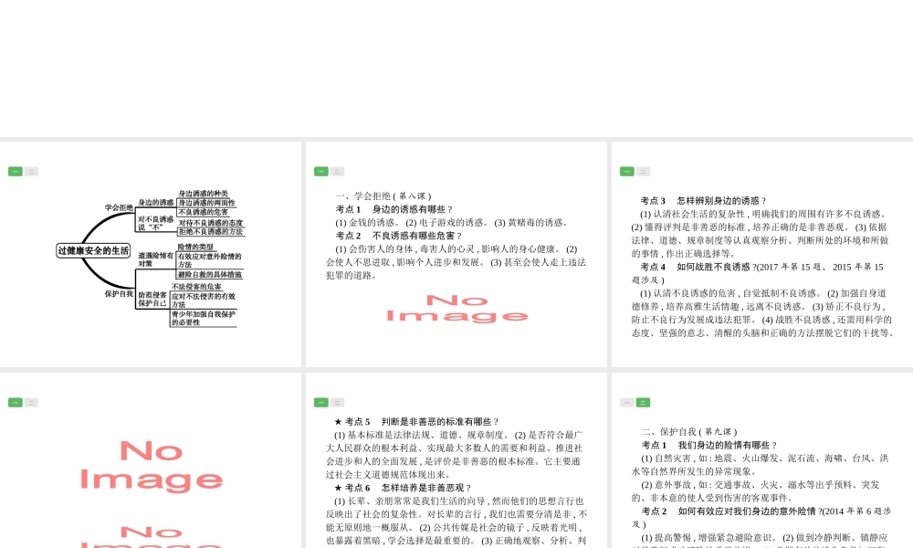 安徽省中考政治一轮复习 第一篇 知识方法固基 第一部分 七上 第四单元 过健康安全的生活课件-人教版初中九年级全册政治课件