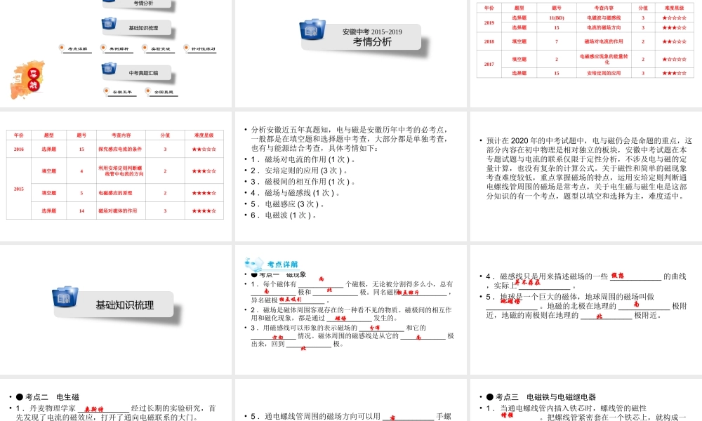 安徽省中考物理一轮复习 第13章 电与磁课件-人教版初中九年级全册物理课件