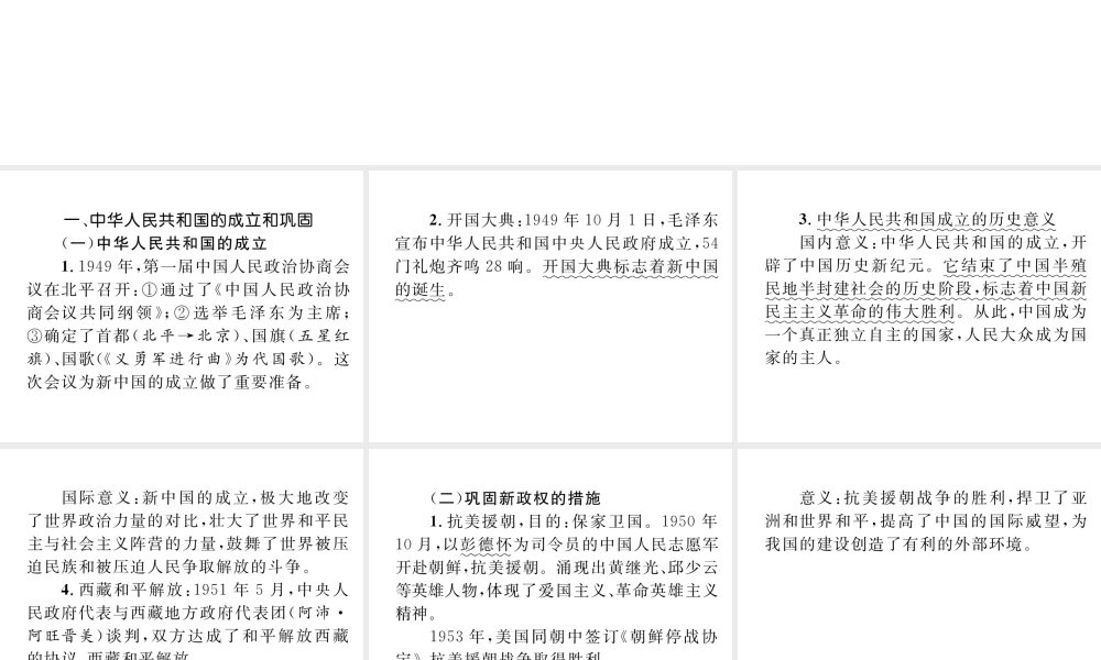 （云南专版）中考历史复习 背记手册 模块3 中国现代史 一 中华人民共和国的成立和巩固课件-人教版初中九年级全册历史课件