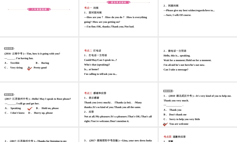 安徽省中考英语总复习 语法专项复习 语法十四 交际用语课件-人教版初中九年级全册英语课件