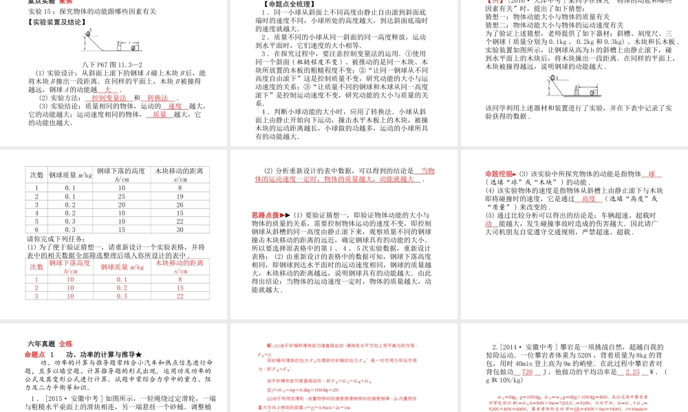 安徽省中考物理一轮复习 第九章 功和机械能课件-人教版初中九年级全册物理课件