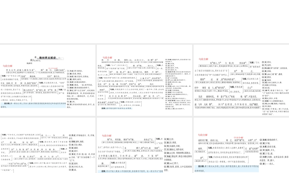 安徽省中考语文 第二部分 文言文阅读 专题一 文言文阅读串讲 串讲二 桃花源记复习课件-人教版初中九年级全册语文课件