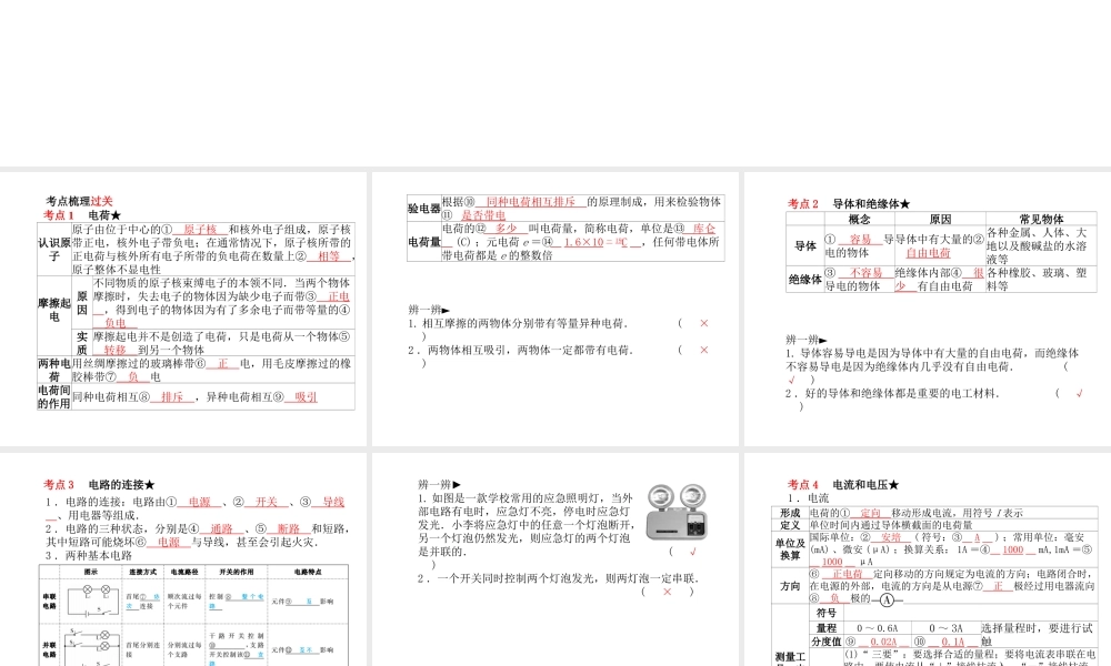 安徽省中考物理一轮复习 第十三章 电流、电路 、电压 、电阻课件-人教版初中九年级全册物理课件