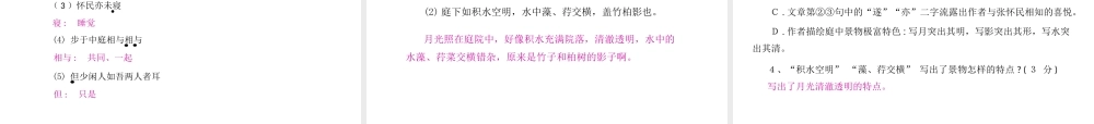 安徽省中考语文 第二部分 文言文阅读 专题一 文言文阅读串讲 串讲六 记承天寺夜游复习课件-人教版初中九年级全册语文课件