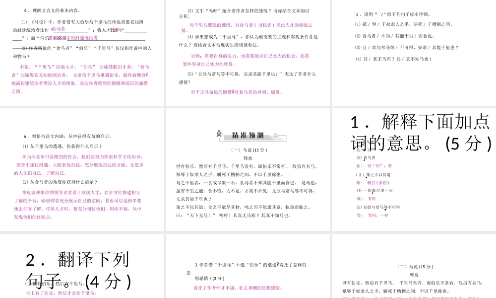 安徽省中考语文 第二部分 文言文阅读 专题一 文言文阅读串讲 串讲七 马说复习课件-人教版初中九年级全册语文课件