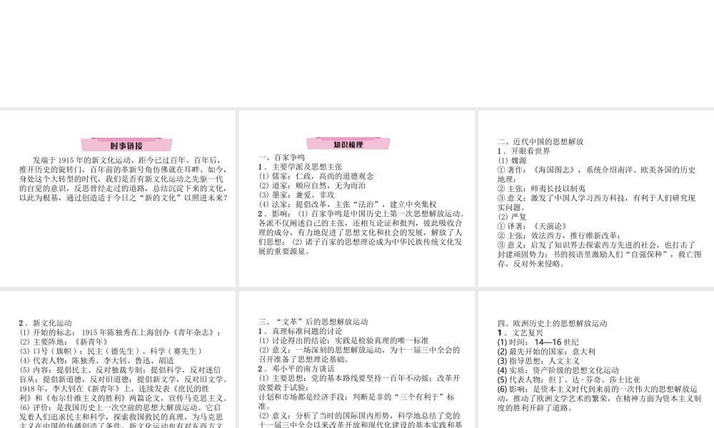 （云南专版）中考历史复习 第2部分 热点专题速查 专题7 中外历史上的思想解放运动课件-人教版初中九年级全册历史课件