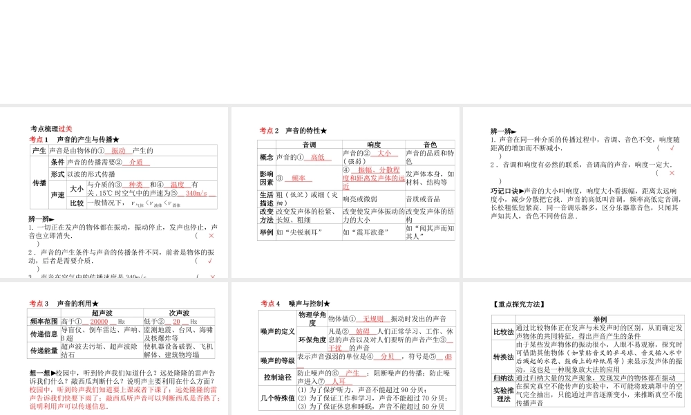 安徽省中考物理一轮复习 第一章 声现象课件-人教版初中九年级全册物理课件