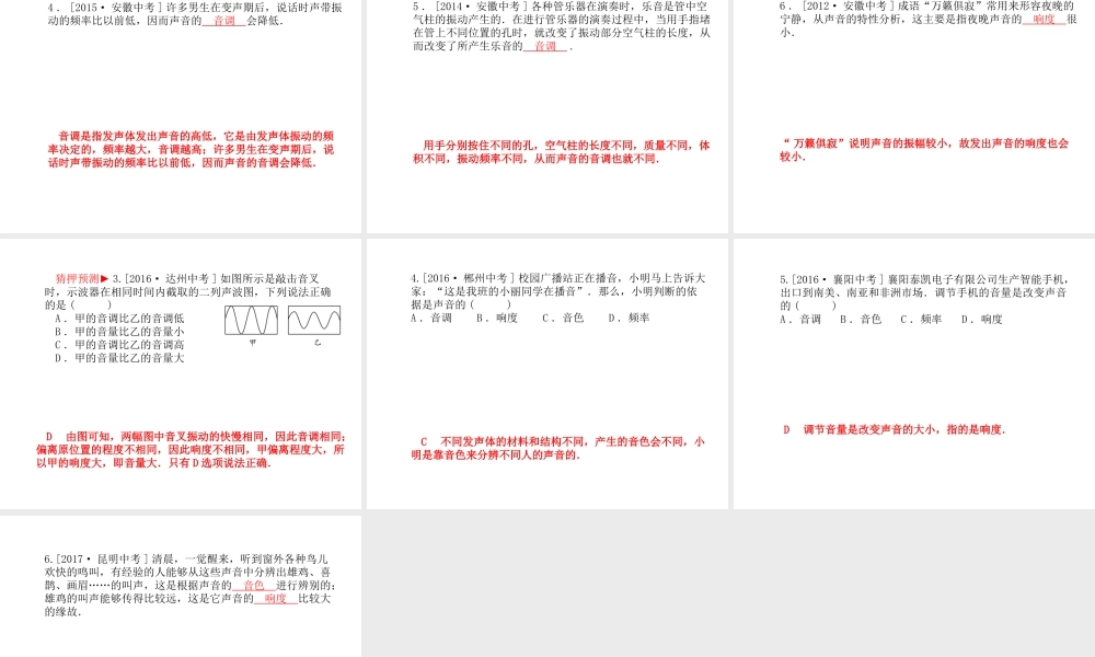 安徽省中考物理一轮复习 第一章 声现象课件-人教版初中九年级全册物理课件