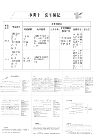 安徽省中考语文 第二部分 文言文阅读 专题一 文言文阅读串讲 串讲十 岳阳楼记复习课件-人教版初中九年级全册语文课件