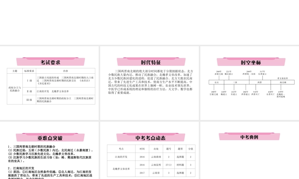 （云南专版）中考历史复习 第一部分 教材知识速查 模块1 中国古代史 第3讲 政权分立与民族融合课件-人教版初中九年级全册历史课件