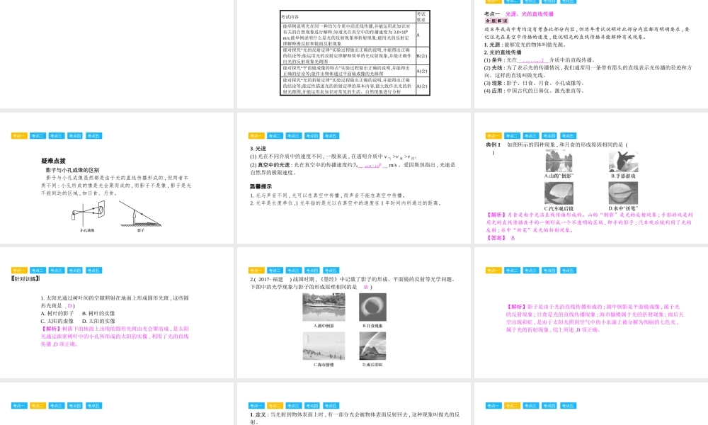 安徽省中考物理一轮复习 模块二 光学 专题一 光现象课件-人教版初中九年级全册物理课件