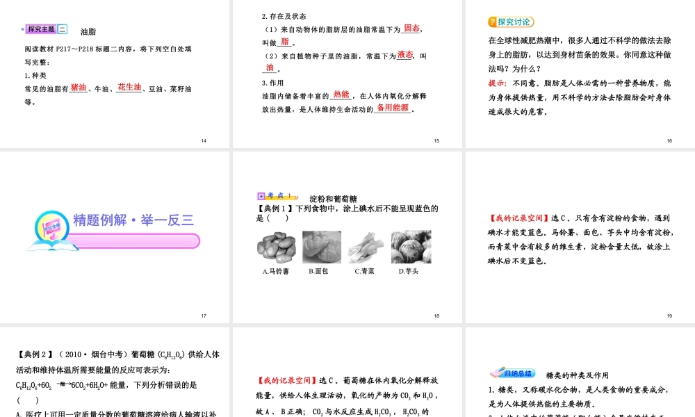 安徽省池州一中九年级化学全册《8.2 淀粉和油脂》课件 沪教版
