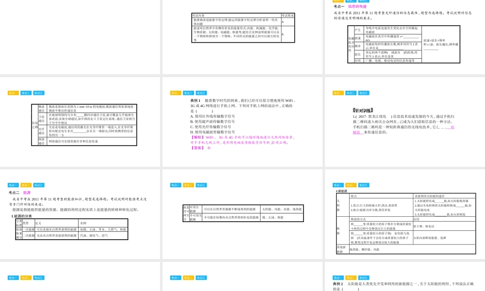 安徽省中考物理一轮复习 模块六 信息与能量学 专题 信息的传递与能源和能量守恒课件-人教版初中九年级全册物理课件