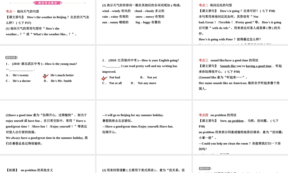 安徽省中考英语总复习 教材考点精讲 第5课时 七下 Units 7-9课件-人教版初中九年级全册英语课件