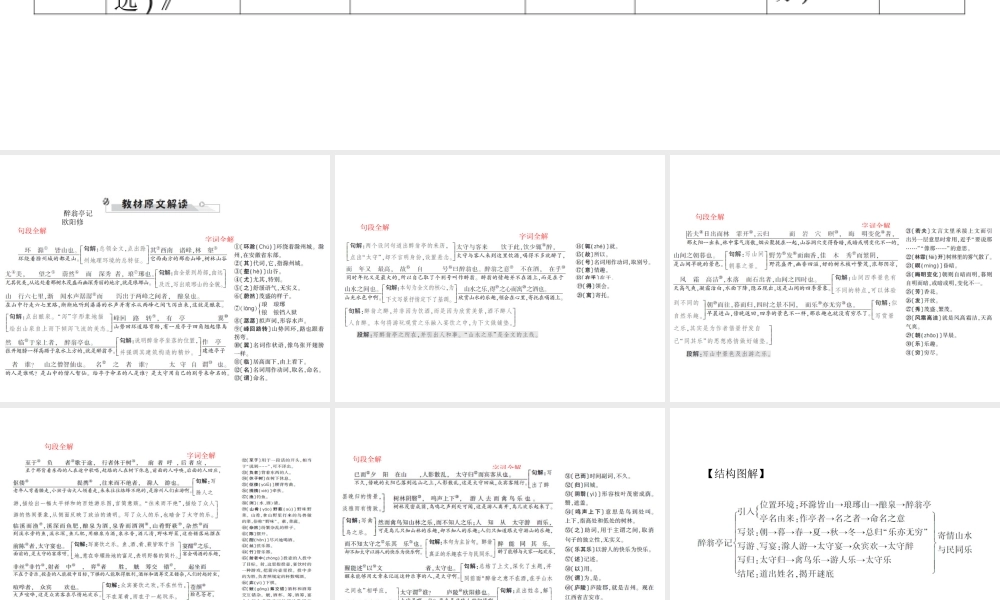 安徽省中考语文 第二部分 文言文阅读 专题一 文言文阅读串讲 串讲十一 醉翁亭记复习课件-人教版初中九年级全册语文课件