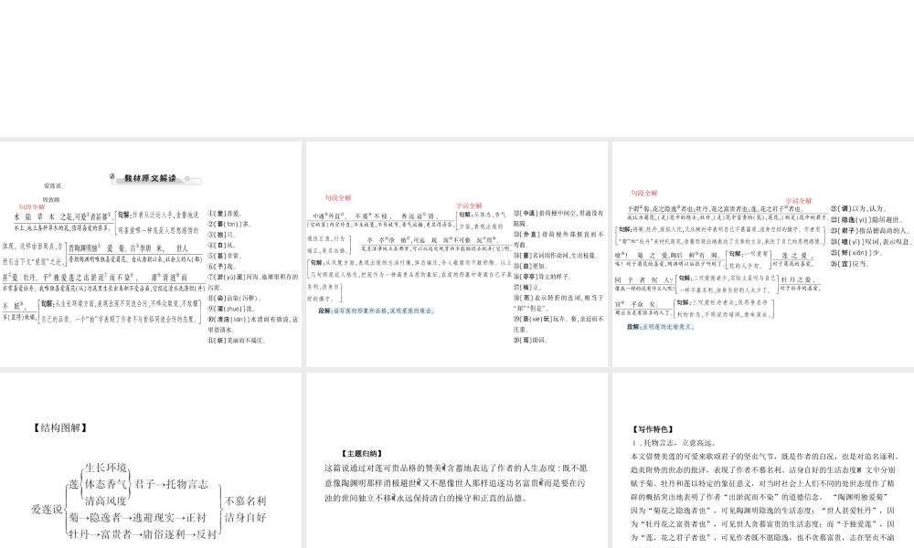 安徽省中考语文 第二部分 文言文阅读 专题一 文言文阅读串讲 串讲四 爱莲说复习课件-人教版初中九年级全册语文课件