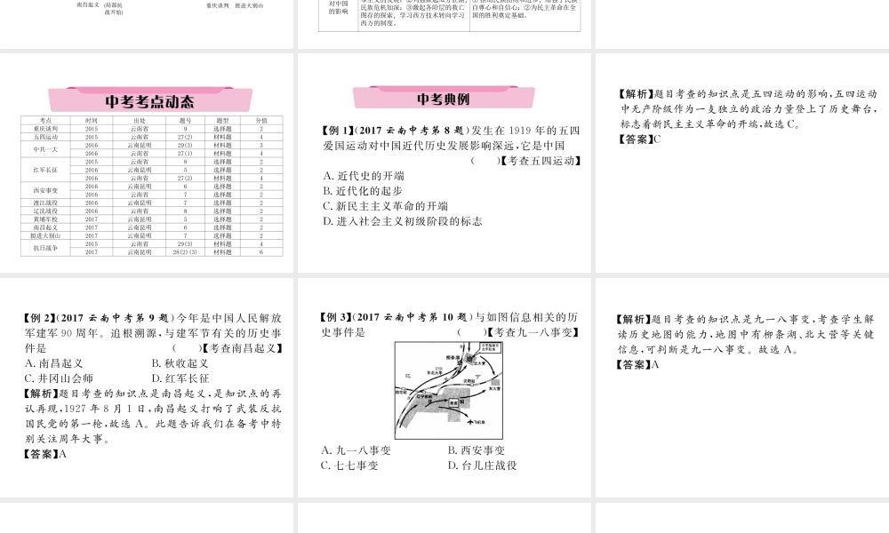 （云南专版）中考历史复习 第一部分 教材知识速查 模块2 中国近代史 第3讲 新民主主义革命()课件-人教版初中九年级全册历史课件
