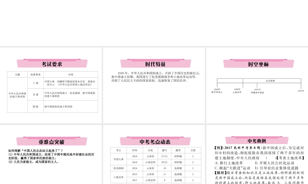 （云南专版）中考历史复习 第一部分 教材知识速查 模块3 中国现代史 第1讲 中华人民共和国的成立和巩固课件-人教版初中九年级全册历史课件
