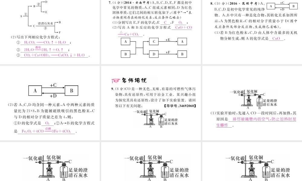 （云南专版）秋九年级化学上册 第6单元 碳和碳的氧化物 课题3 二氧化碳和一氧化碳 第2课时 一氧化碳习题课件 （新版）新人教版-（新版）新人教版初中九年级上册化学课件