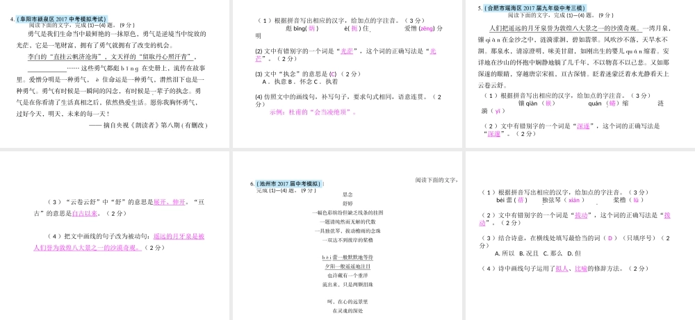 安徽省中考语文 第三部分 语言积累与运用 专题二 语段积累运用 考点五 修辞手法复习课件-人教版初中九年级全册语文课件