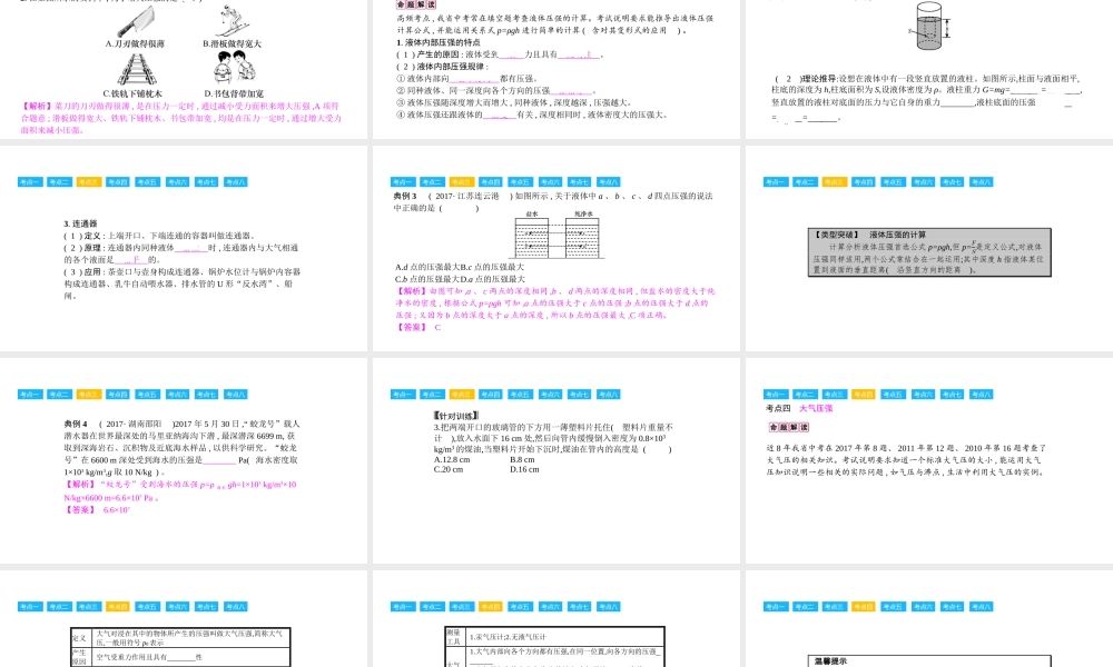 安徽省中考物理一轮复习 模块五 力学 专题四 压强和浮力课件-人教版初中九年级全册物理课件