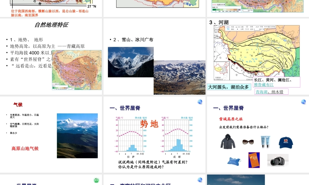安徽省滁州二中八年级地理下册 第九章 第一节 青藏地区自然特征和农业课件 （新版）新人教版